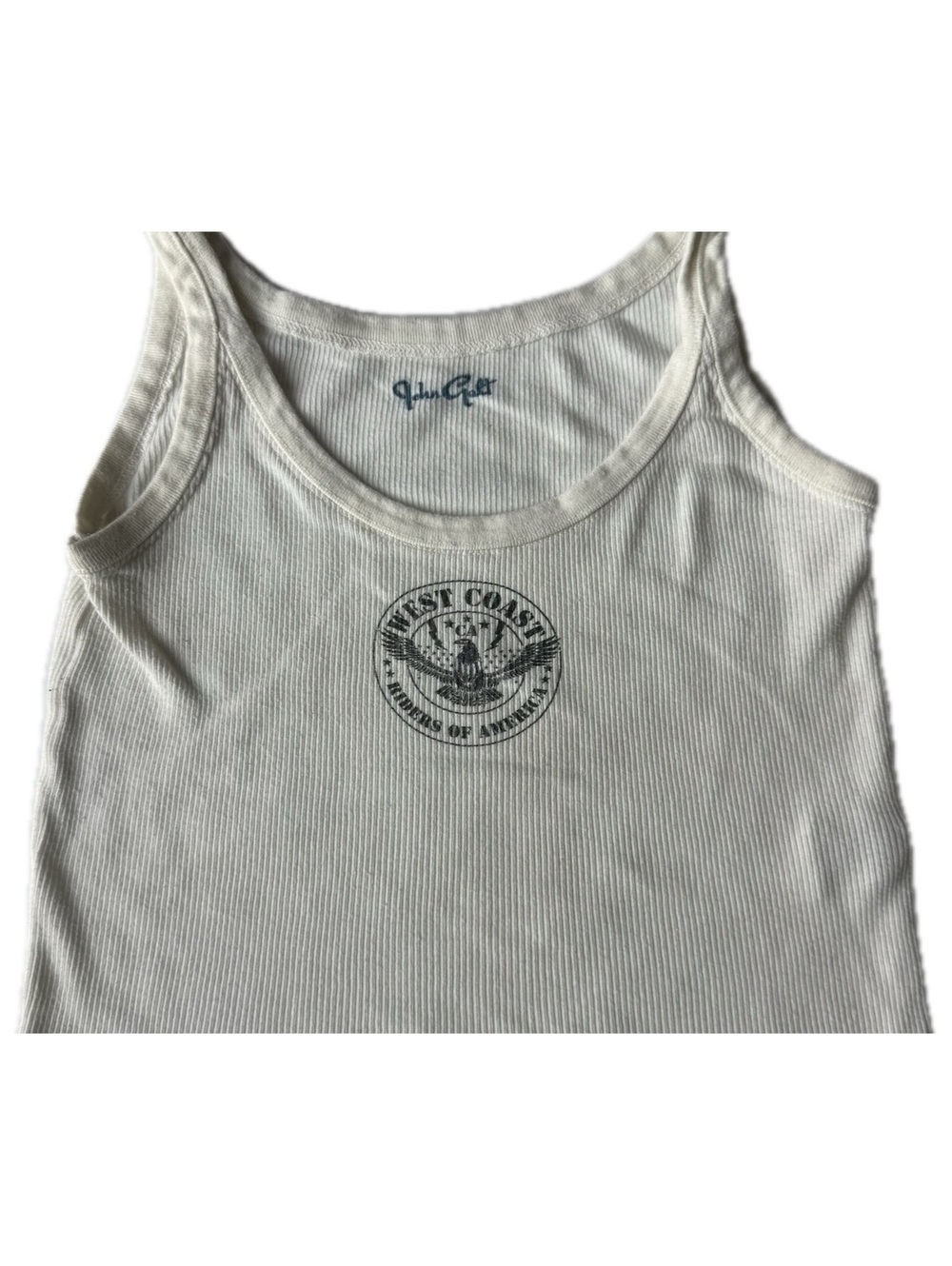 John Galt Women’s One Size Cream Ribbed Cropped Graphic Tank Top